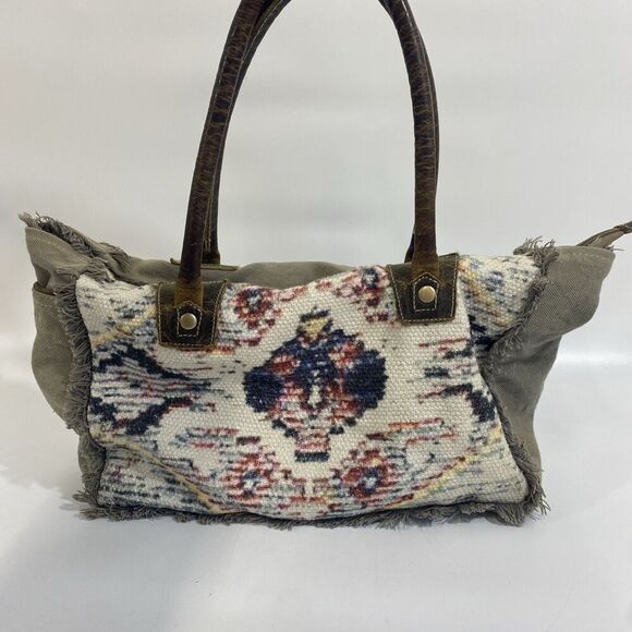 Myra Purse Carpet Bag Design With Leather Handles - Picture 2 of 13